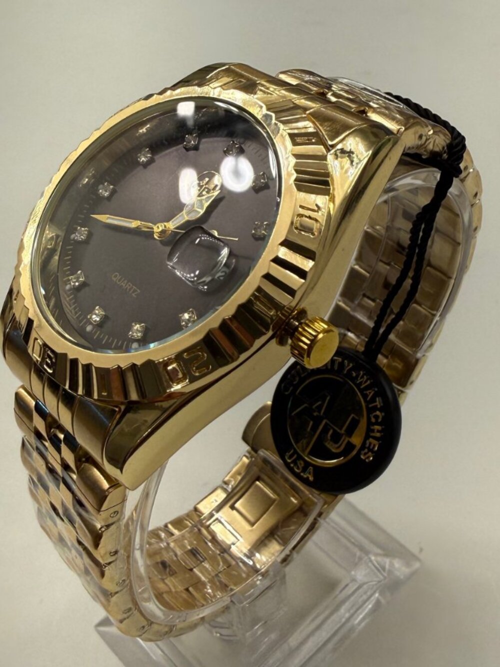 AJ Quality Watches USA Men Oyster PD 41mm Black Gold Tone Quartz Watch NIB